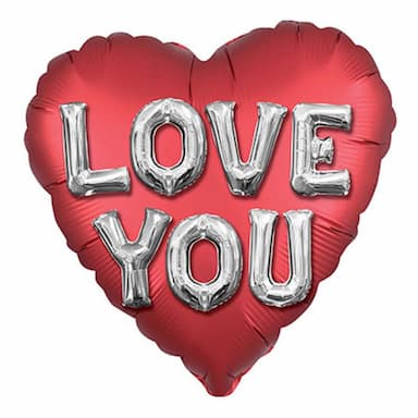 Фольгированное сердце красного цвета с серебряной надписью Love You