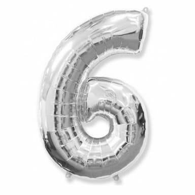 Фольгированная фигура "Цифра 6" серебряного цвета